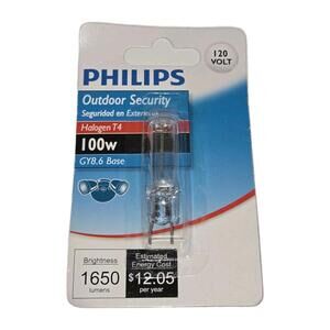 Philips 100W 120V 1650 Lumens Clear GY8.6 Base T4 Light Bulb Outdoor Security
